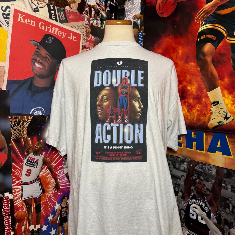 Vintage 90s Nike Lil Penny Hardaway Double Action T Shirt Basketball‎ Sz 3XL